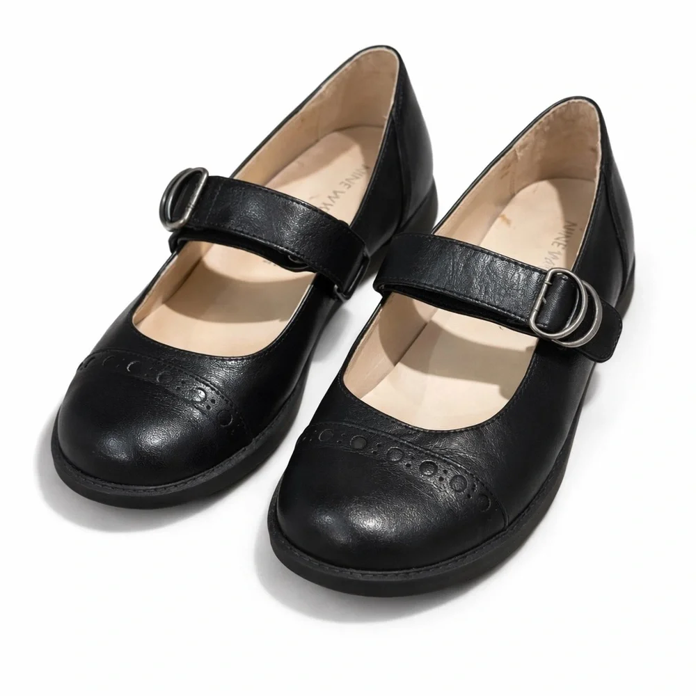 Nine West Girls Black Mary Jane Shoes Velcro Strap School Dress Size 1.5